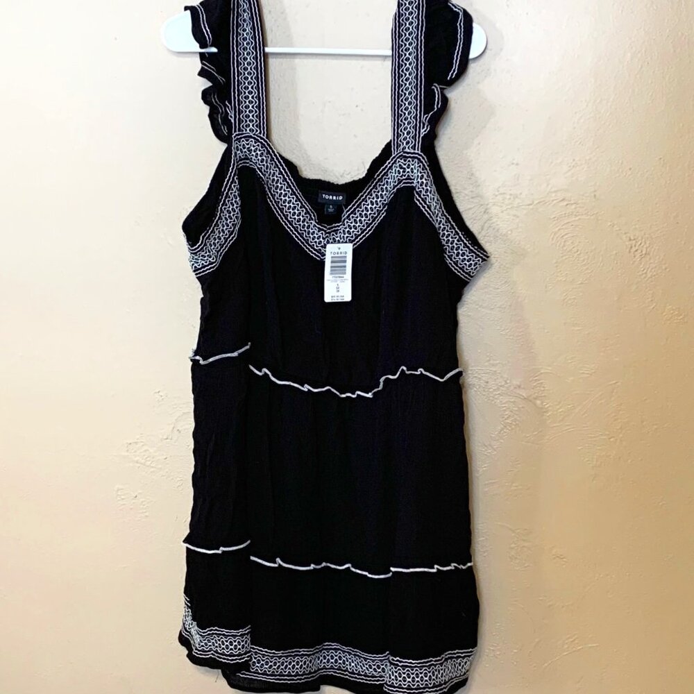 NTW Torrid Dress Size 5X Womens Super Soft Knit Black Embroidery Tank Skater
